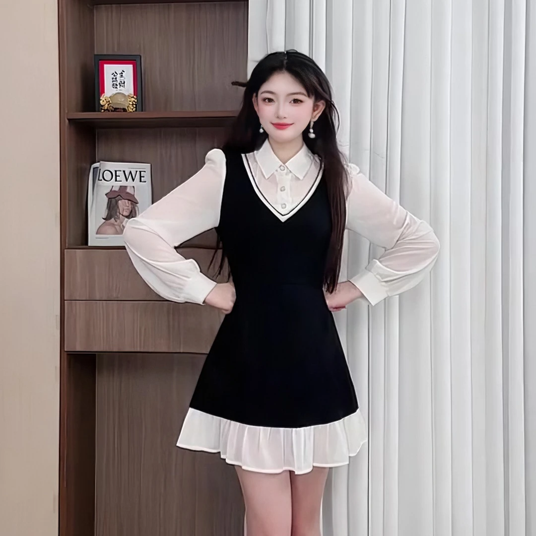 3709秋冬气质连衣裙高级感减龄百搭内搭打底裙显瘦甜美裙大码女装