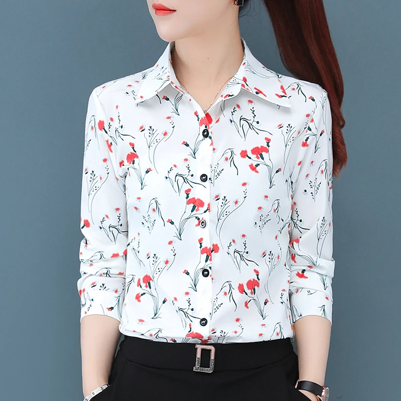 长袖印花女士秋季波点衬衫宽松修身衬衫春秋衬衣