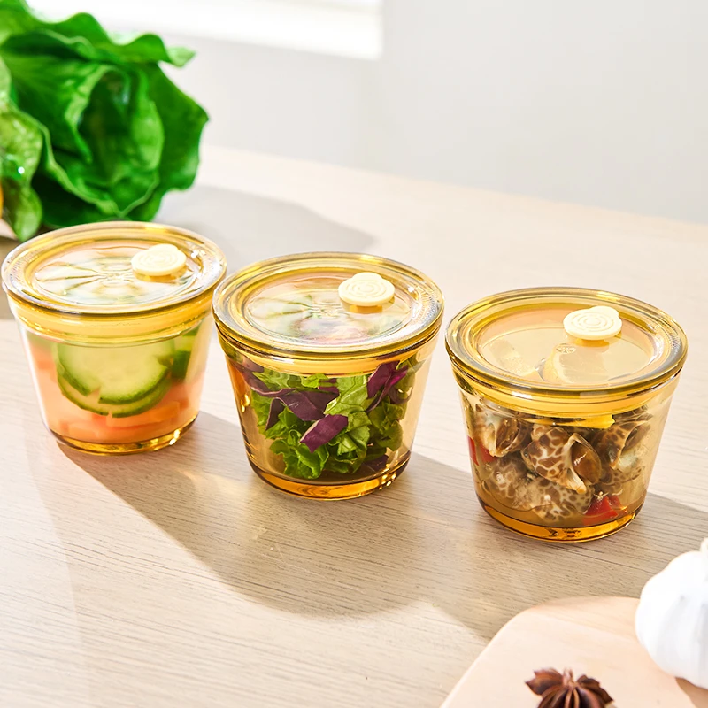 圆形小号高硼硅玻璃珀色保鲜盒240ML三件套