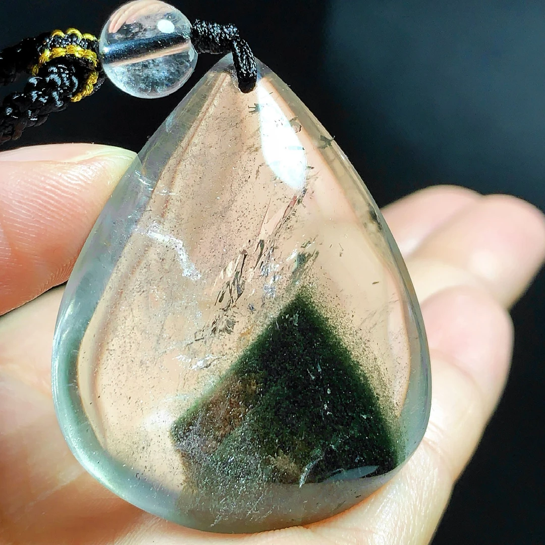 东海水晶天然金字塔绿幽灵100%真品水晶吊坠毛衣链项坠男女网红