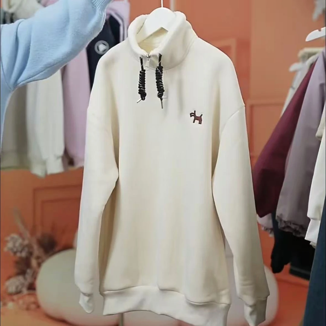 女大童冬季羊驼绒一体绒套头休闲卫衣半拉链中大童保暖长袖