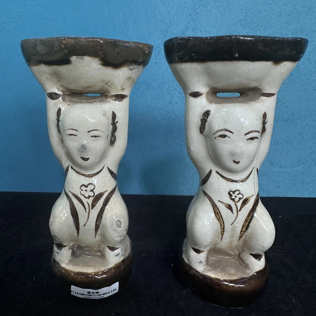 仿古瓷 仿古瓷仿古兹州窑白釉合彩烛台3048