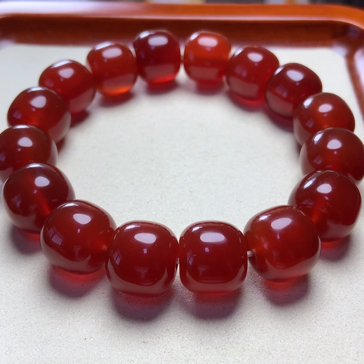 玛瑙/玉髓手串未镶嵌红料满肉老型珠