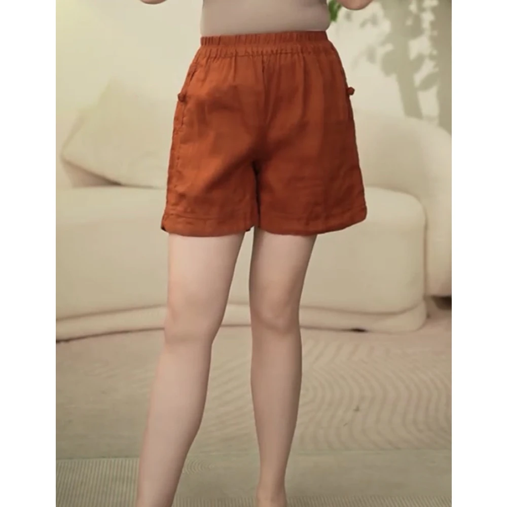 S108/S120 亚麻短裤女装文艺盘扣休闲宽松百搭显瘦麻裤子2025夏季