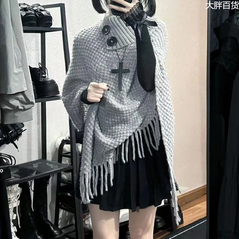新疆西藏包邮韩系氛围感流苏披肩斗篷针织衫显瘦小众气质年轻时尚
