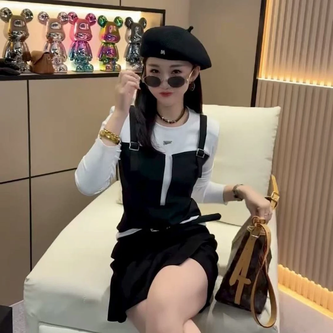 欧洲站T恤衬衫女2025秋季新款时尚洋气减龄拼接撞色上衣假两件潮