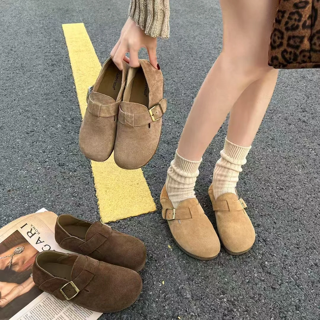 百搭复古勃肯单鞋时尚慵懒风一脚蹬豆豆鞋软底软面318-1