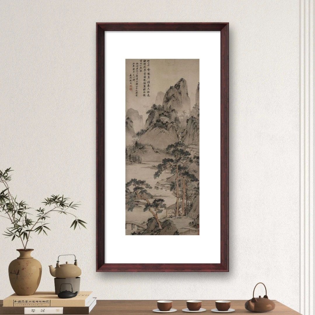 沈周《清江幽居图》70*35竖版复刻版画书房茶室客厅玄关挂画装饰画
