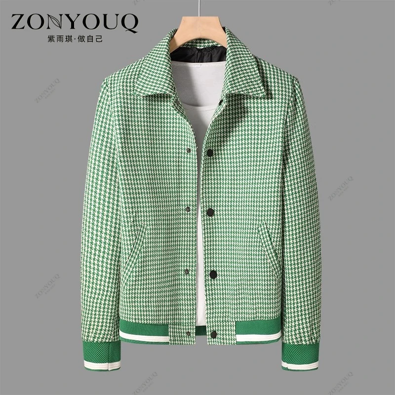 ZONYOUQ夹克男士春秋季新款潮流休闲千鸟格修身单排扣高级感外套