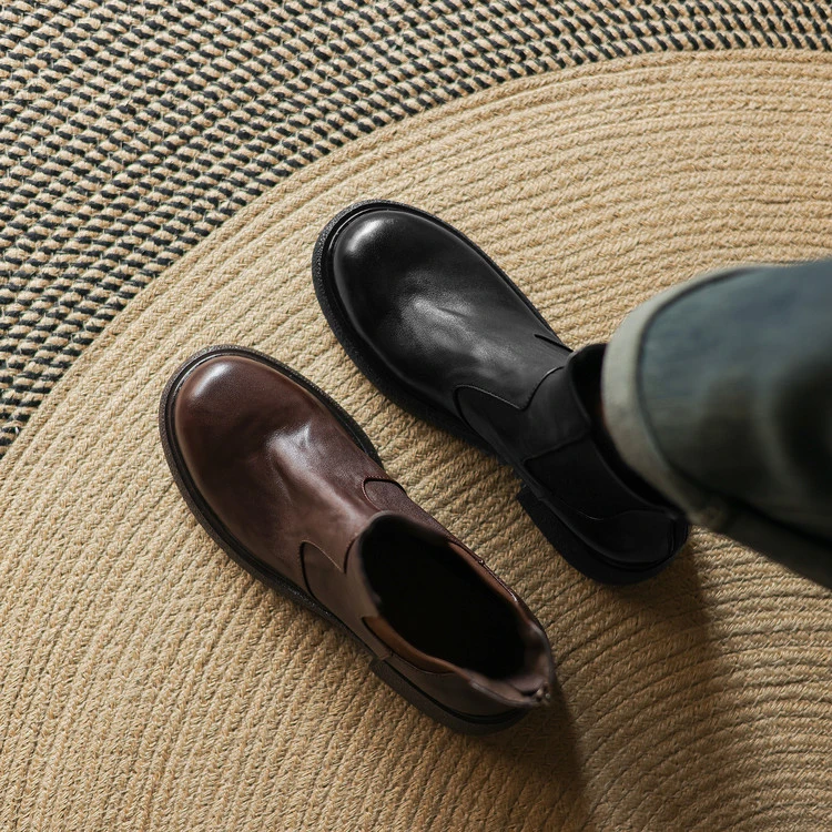 5cm 韩版气质百搭舒适厚底切尔西靴春秋通勤休闲简约时尚圆头短靴