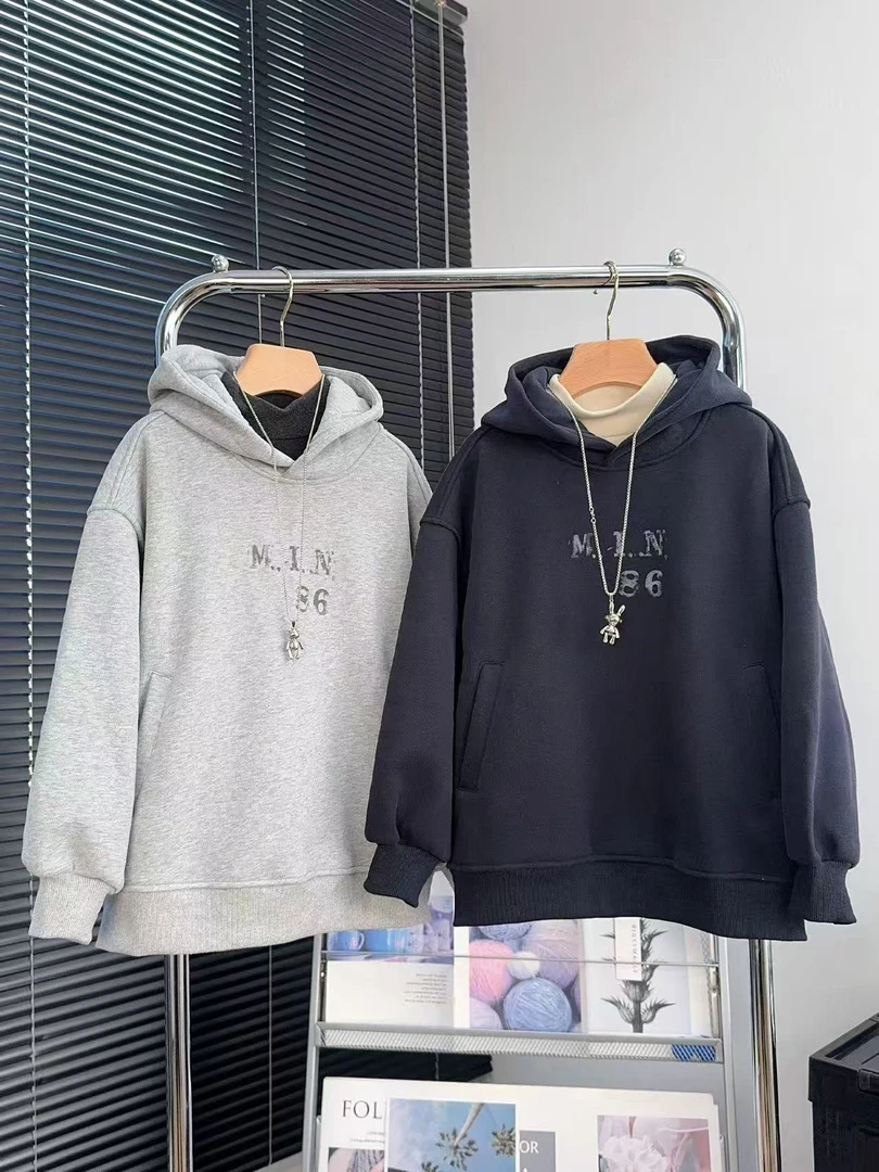 2025冬季新款中大童时尚一体绒连帽卫衣99136