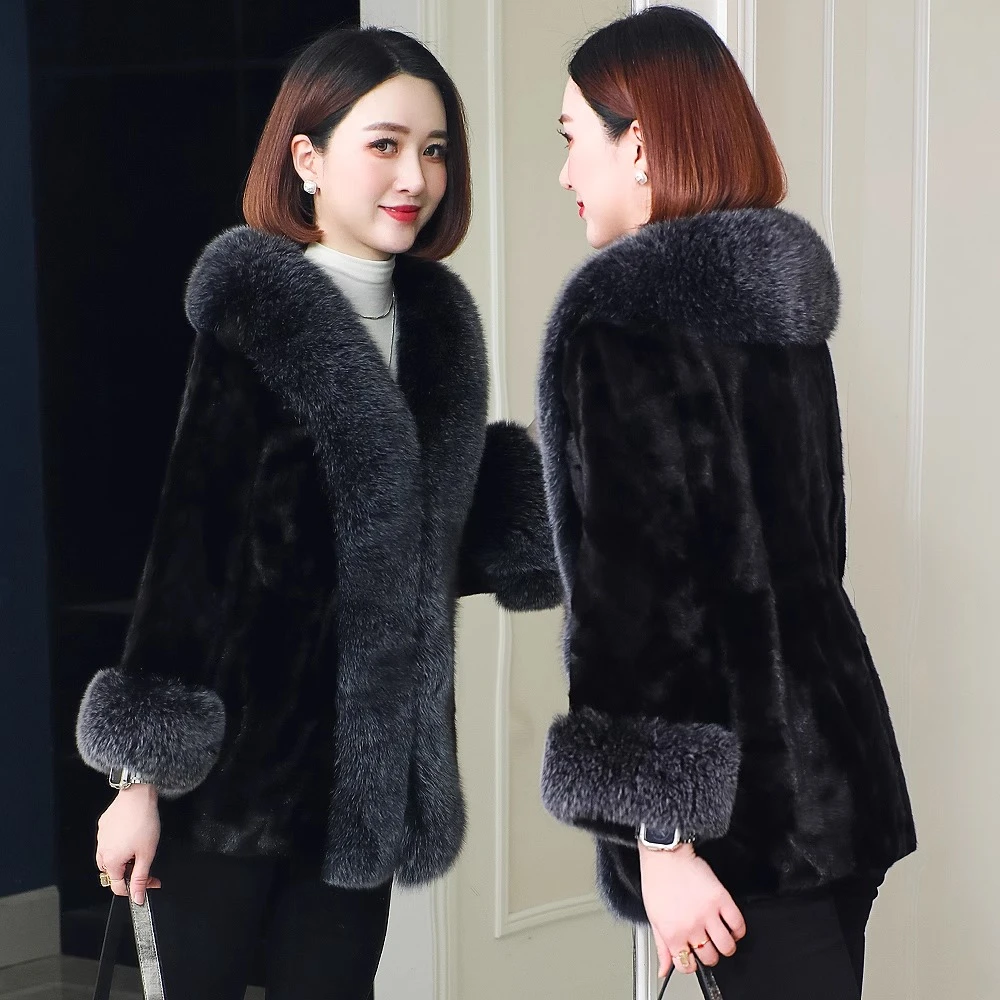 人造皮草 海宁2025年水貂冬季中长款狐狸领洋气保暖显瘦外套
