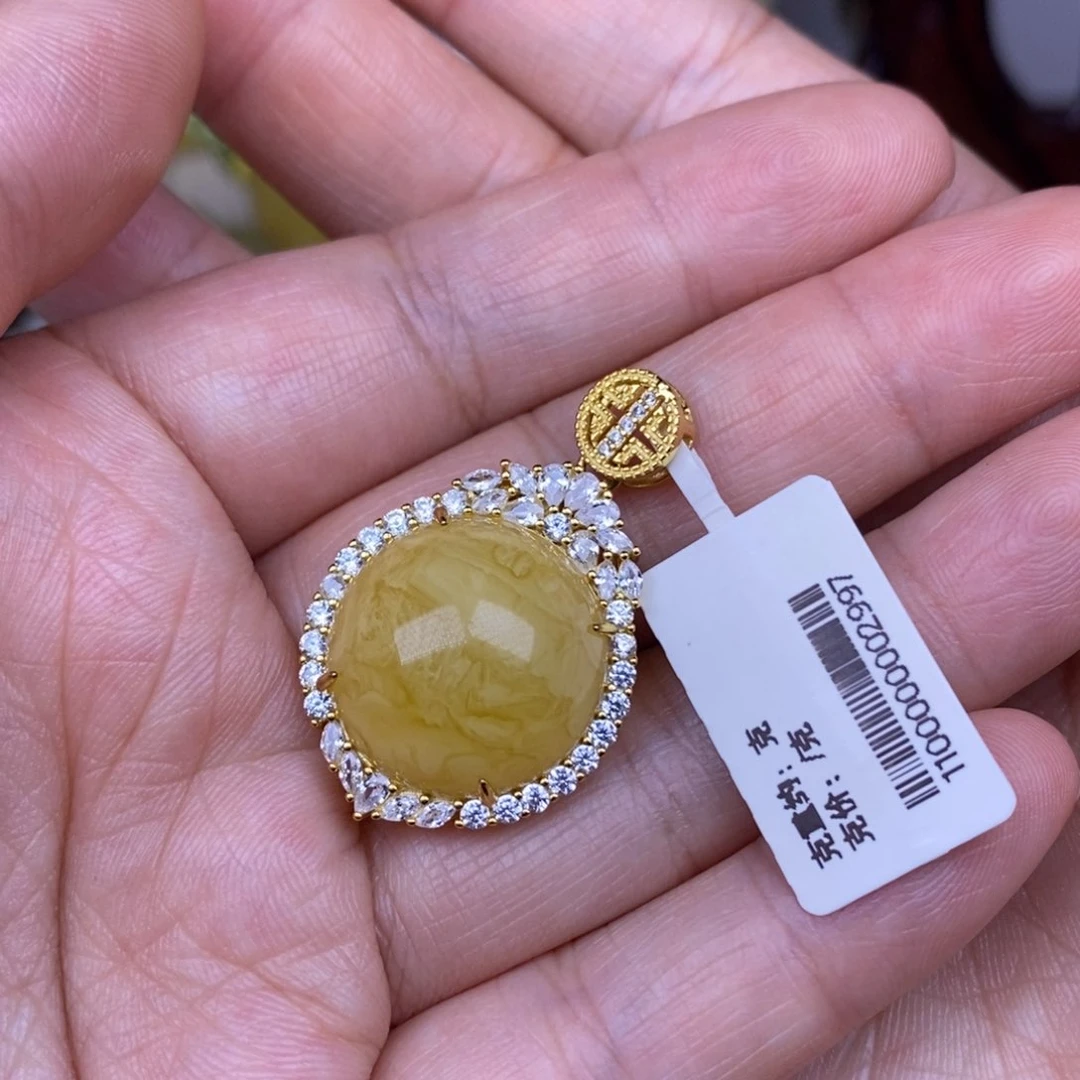 蜜蜡吊坠(不含链)银S925镶嵌圆形吊坠