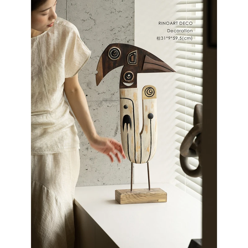 若奈 非洲灵感立体木雕！手工撞色当代艺术原始图腾玄关客厅摆件