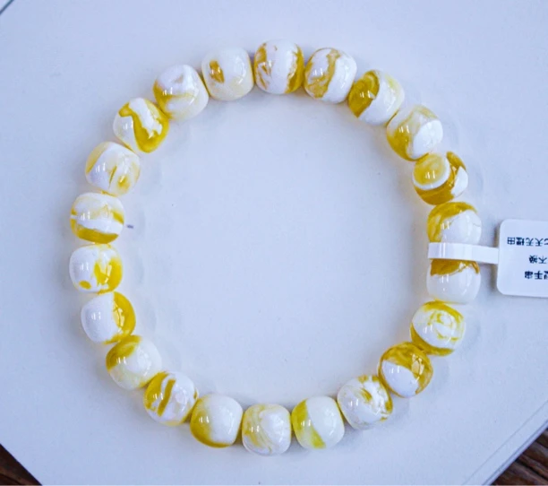 10.5mm俄料金瓷白妖花老型蜜蜡手串15.17克 蜡质瓷实 金白交融