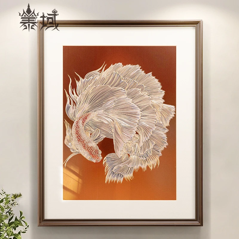 泰域《锦鲤》手工铜板雕刻餐厅背景墙挂画 玄关过道装饰画B2-930