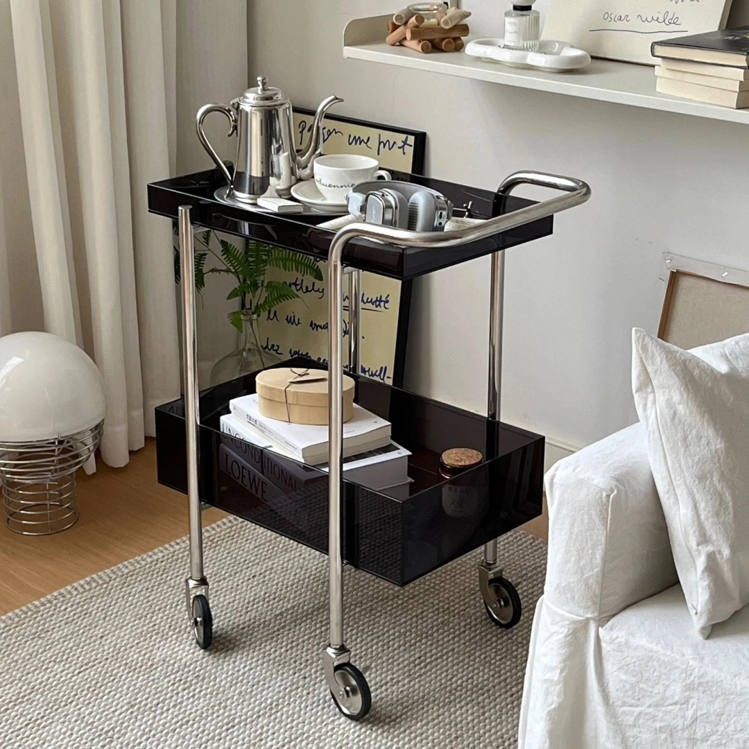 轻奢ins风咖啡厅图书客厅绿植家用可移动亚克力收纳置物小推车