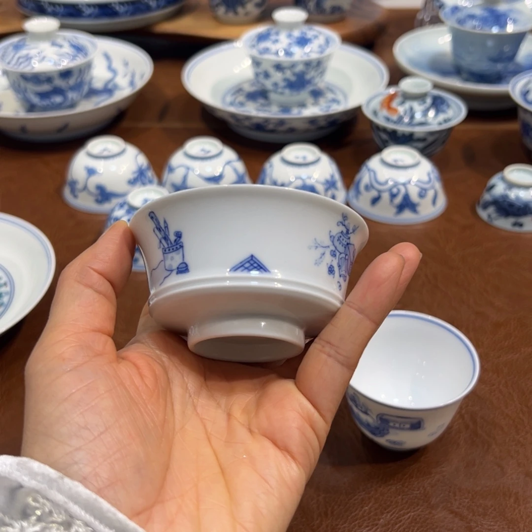 青花清供马蹄杯子纯手工