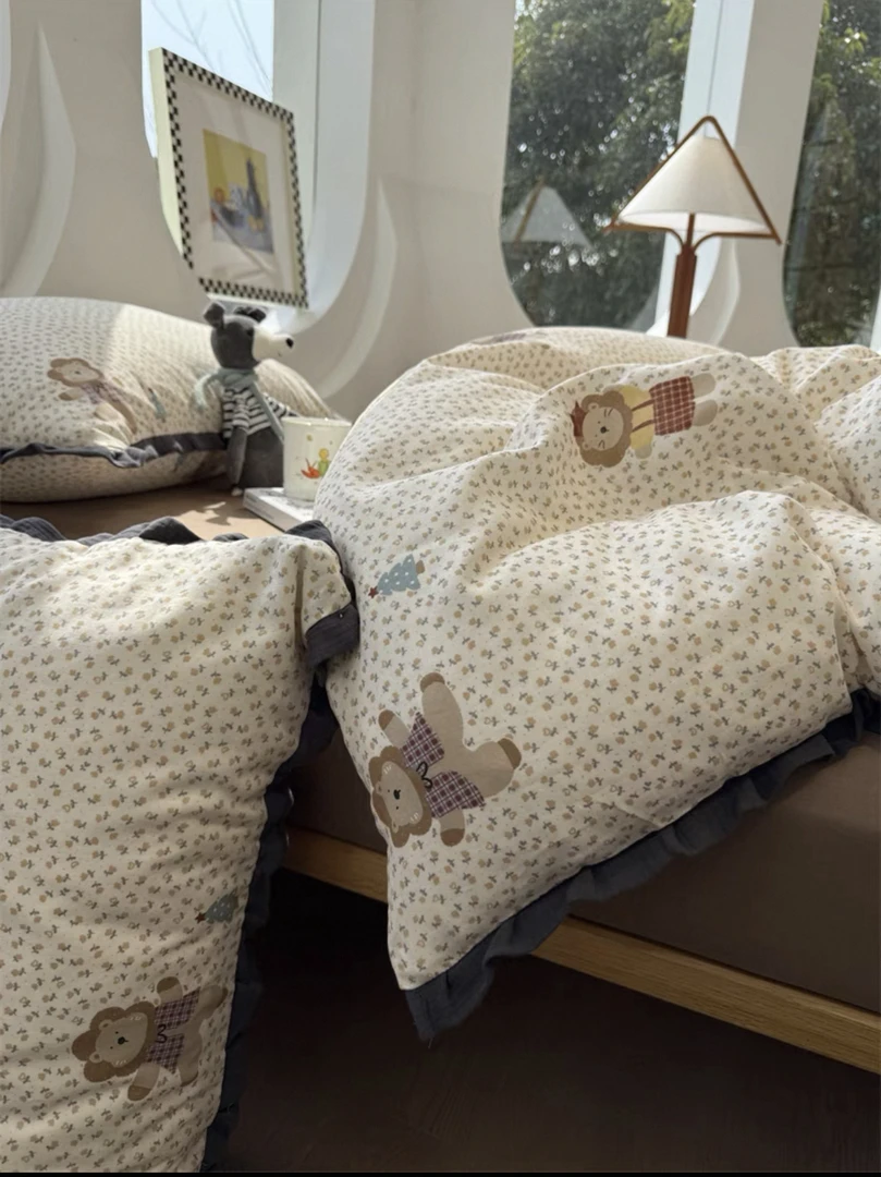 【可爱狮子】三件套A类超柔针织水洗棉不起球不掉色不滑床