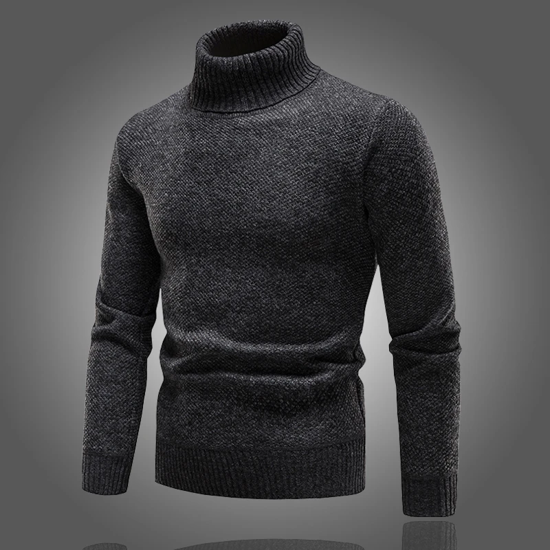 佩库普伦秋冬加绒加厚高领毛衣男士休闲套头纯色针织衫帅气打底衫