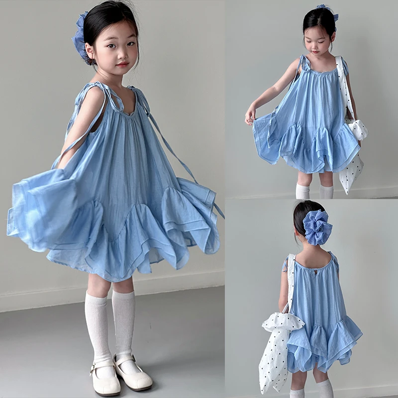 女童吊带裙夏季薄款2025新款独特漂亮裙子儿童夏装女孩宽松连衣裙