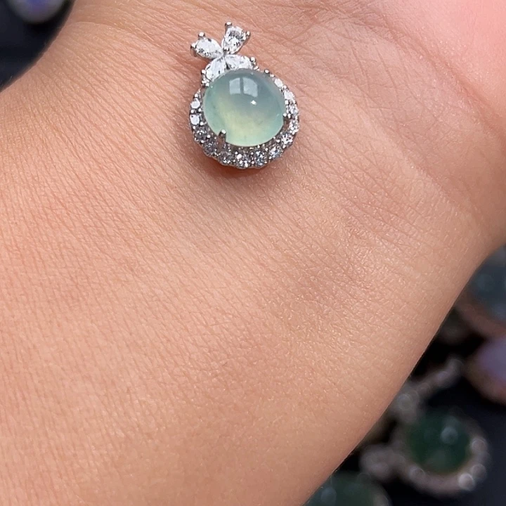 翡翠银S925镶嵌戒指缅甸天然A货翡翠吊坠