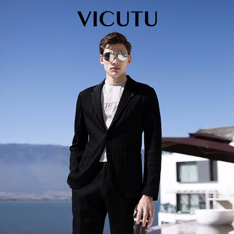 【商场同款】威可多 VICUTU男士休闲西服灰黑色泡泡纱休闲通勤外套