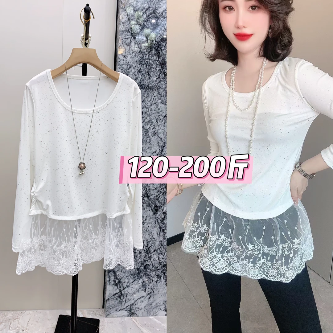 Y6369大码蕾丝边打底衫