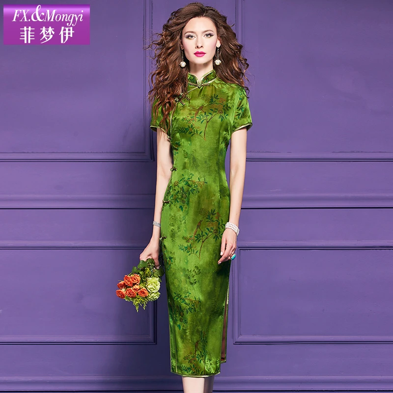 菲梦伊原创高端桑蚕丝修身旗袍时尚连衣裙64428