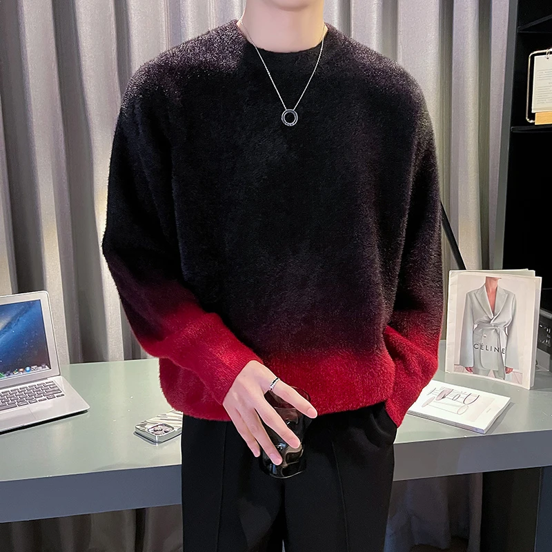 殿若潮牌毛衣男重磅针织衫长袖渐变色内搭线衣时尚新款秋冬针织衫