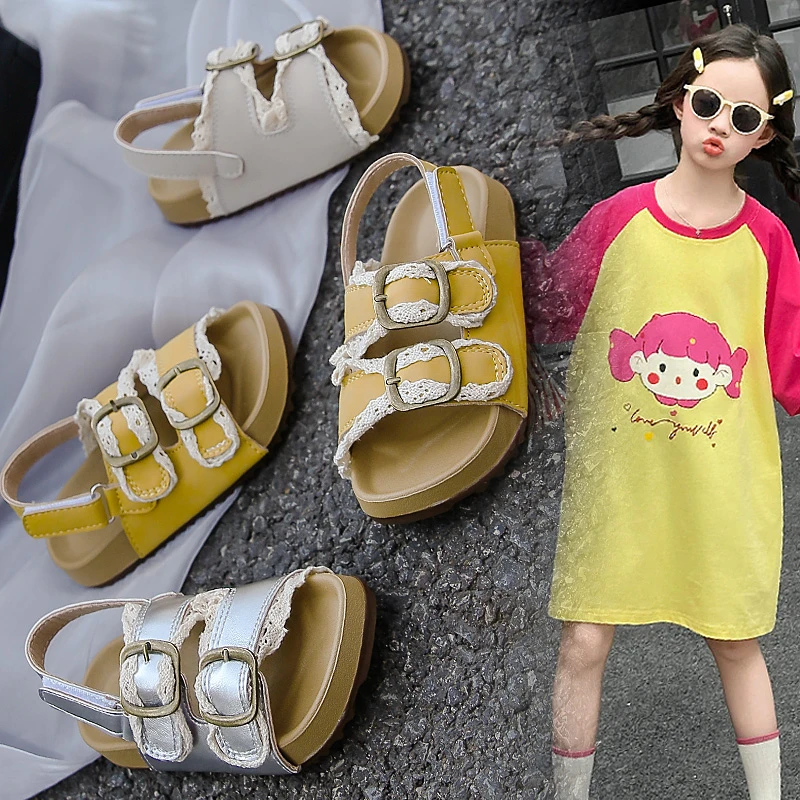 23-36韩版夏季花边女童休闲风凉鞋可爱沙滩鞋童鞋拖鞋F506