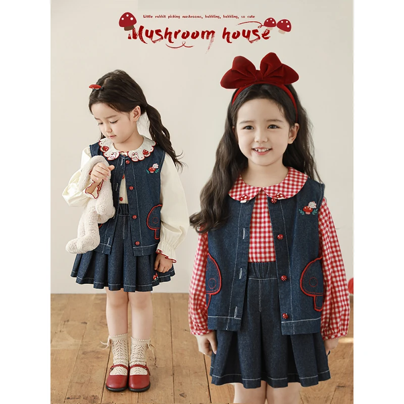 套装111 【蘑力小兔】春壹波春秋洋气公主小童女童牛仔马甲 C3054