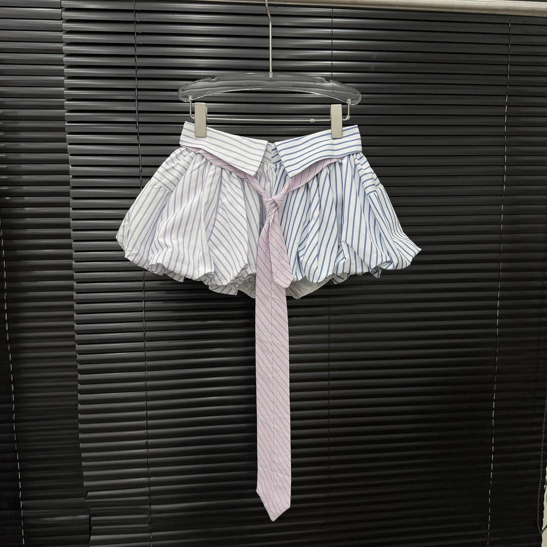 付新博严选女装小众设计条纹搭配领带半身裙女两件套14666