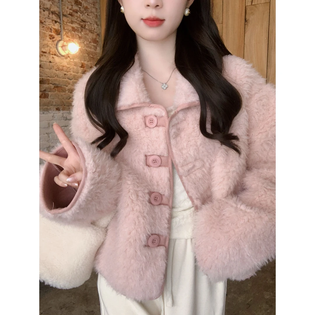 【年前发】小奶盖 秋冬小香慵懒风甜美圆扣加厚毛绒氛围感宽松外套