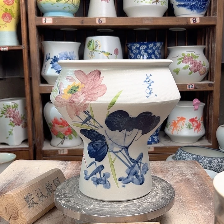 陶高脚荷花新款新款陶瓷