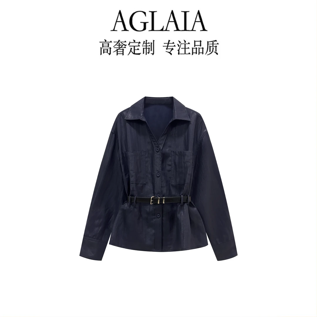 AGLAIA~秋季新款设计感V领腰带时尚百搭显瘦宽松休闲外套上衣6282