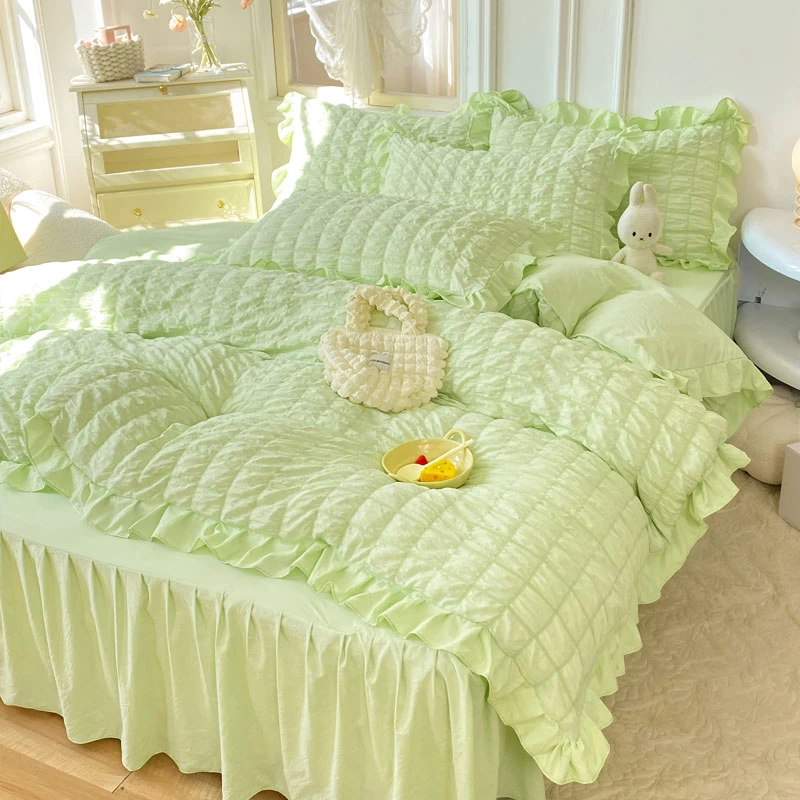 小清新韩版泡泡纱花边床裙四件套公主风少女心床单被套学生三件套