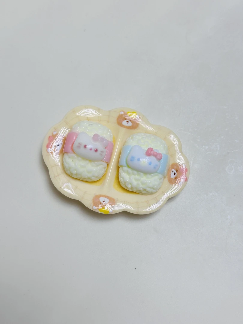 mini捏捏乐手工制作微瑕，Kitty饭团，带餐盘