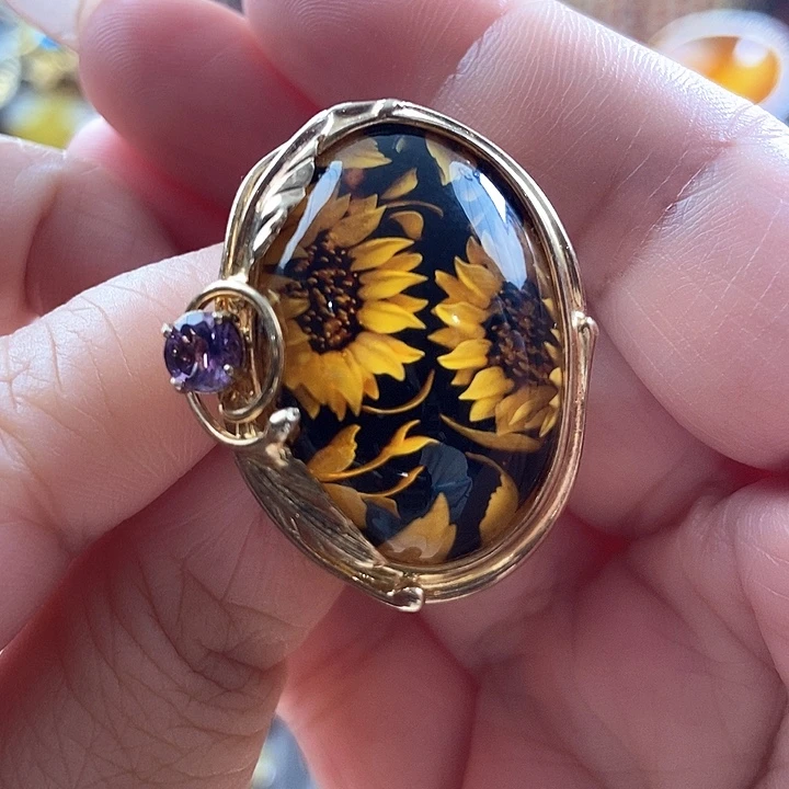 琥珀银S925镶嵌戒指戒指