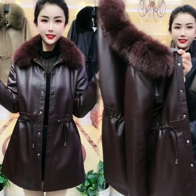 pu皮衣外套女2025年新款洋气妈妈中长款冬季时尚中年加绒加厚夹克