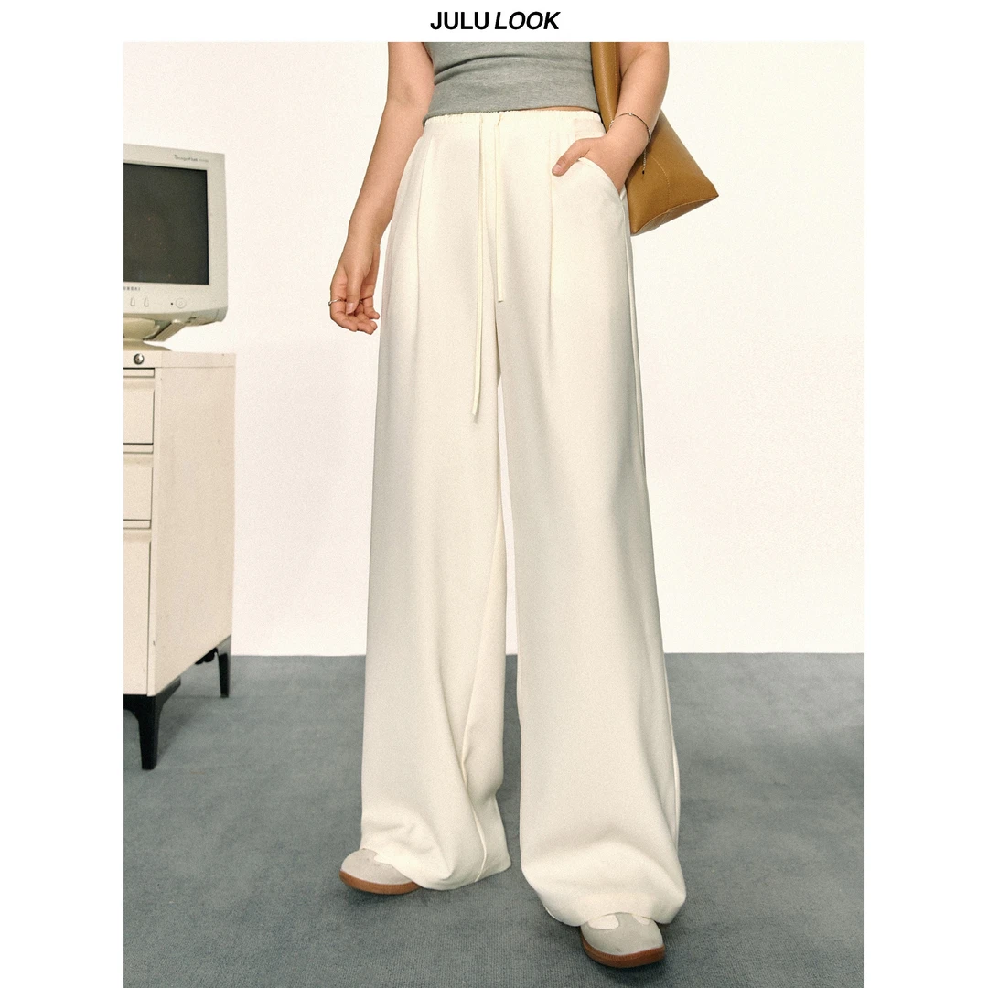 巨鹿工作室“日常chill”微胖mm基础显瘦直筒抽绳休闲裤大码长裤