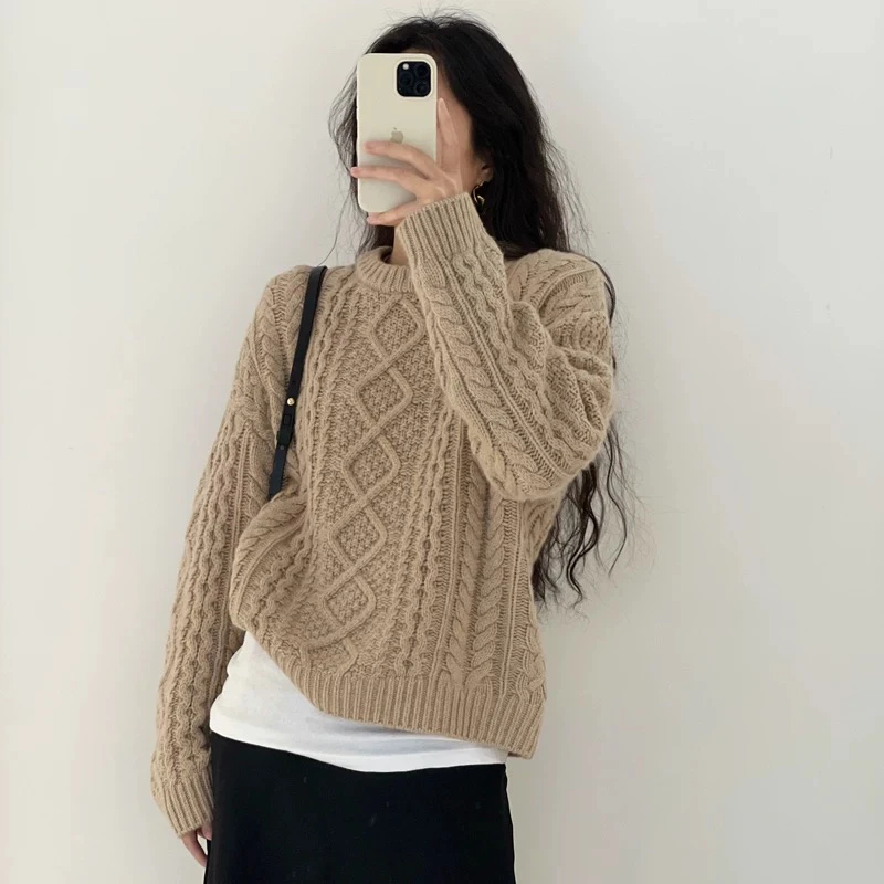 牛货！温暖有型~慵懒风绞花毛衣女加厚搭套头上衣9736