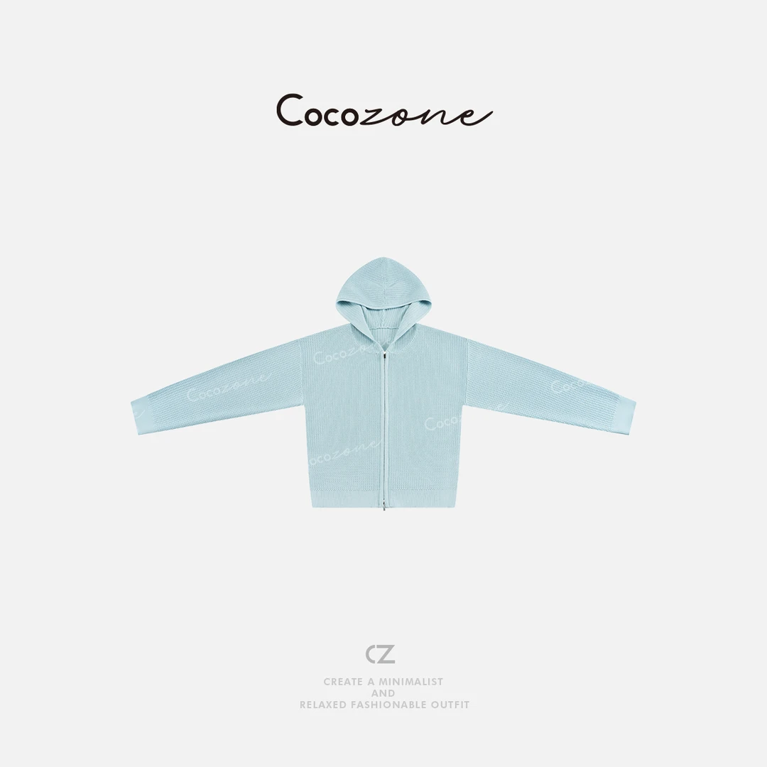 COCO ZONE 刘一一 “圣杯蓝”春季双头拉链连帽针织开衫CD2A0039