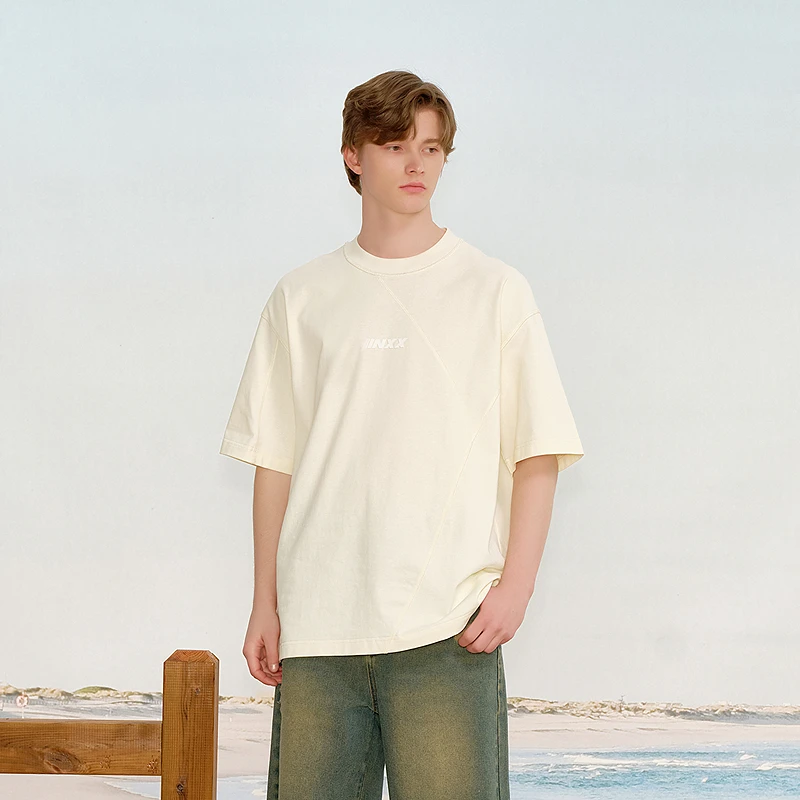 【INXX】分割结构短袖T恤正反面料拼接上衣男女同款XRF2010984