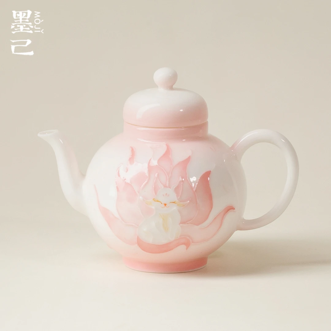 墨己玉泥手绘有田烧九尾狐陶瓷茶壶家用球孔过滤功夫茶具手执壶