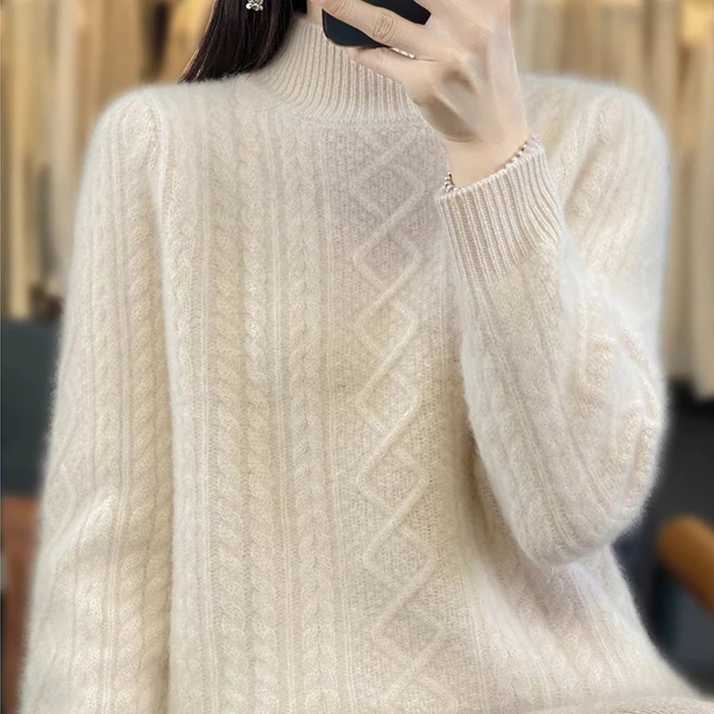 2025秋冬新款针织衫半高领毛衣打底针织衫女加厚内搭套头宽松长袖