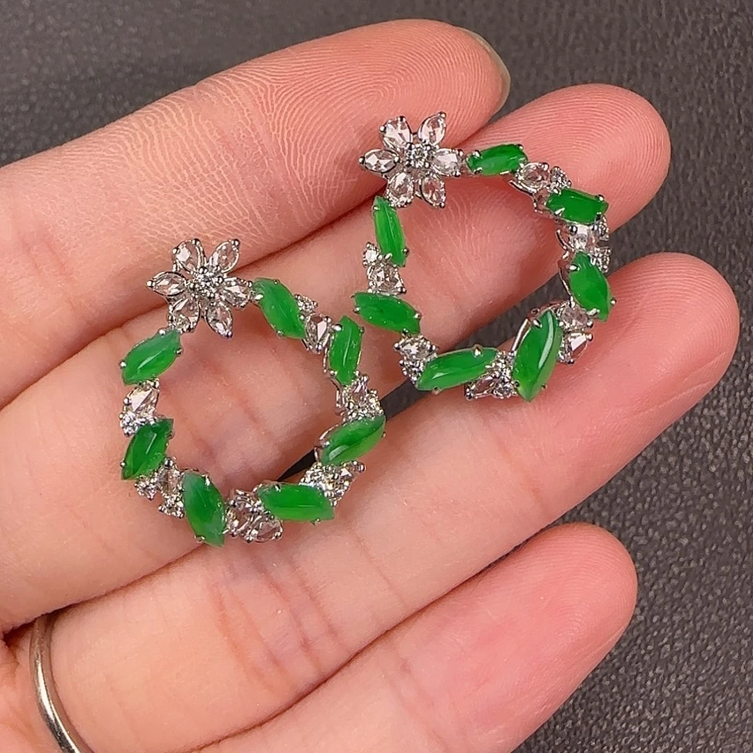 翡翠18K金镶嵌耳饰设计款耳钉