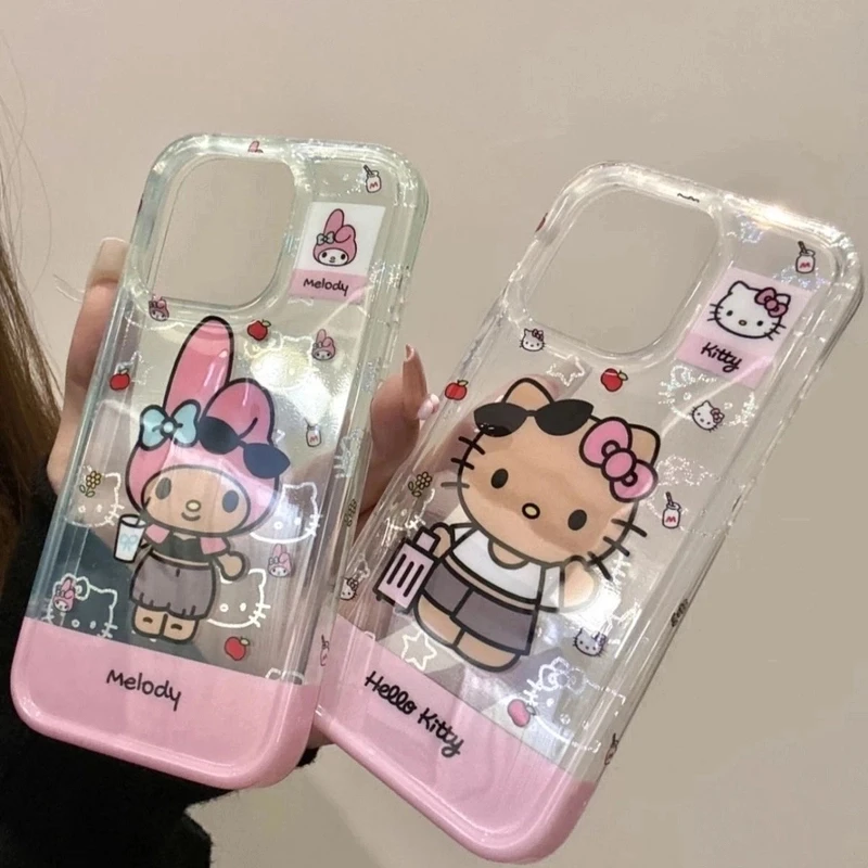 透色镭射线条美乐蒂适用14promax手机壳iPhone15苹果16新款13女