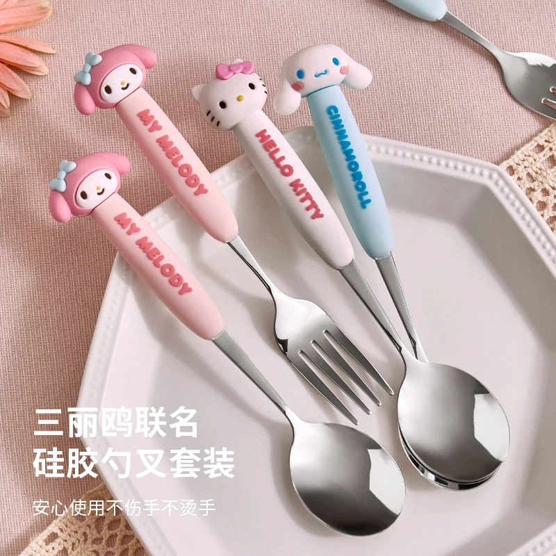 硅胶叉勺少女心幼儿韩式家用长柄玩偶头款式美乐蒂餐具