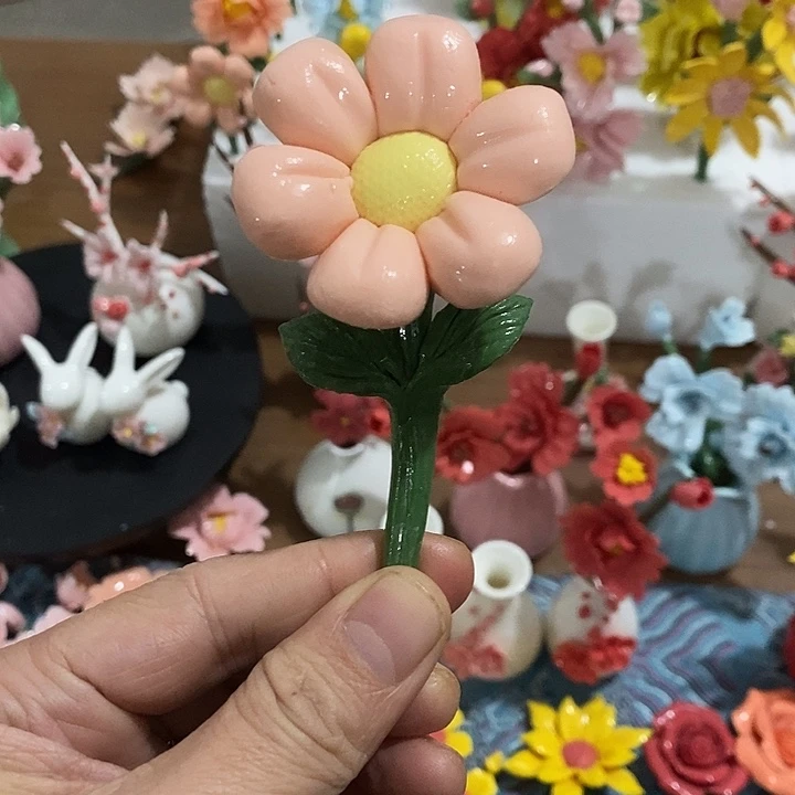 瓷片纯手工陶瓷花摆件瑕